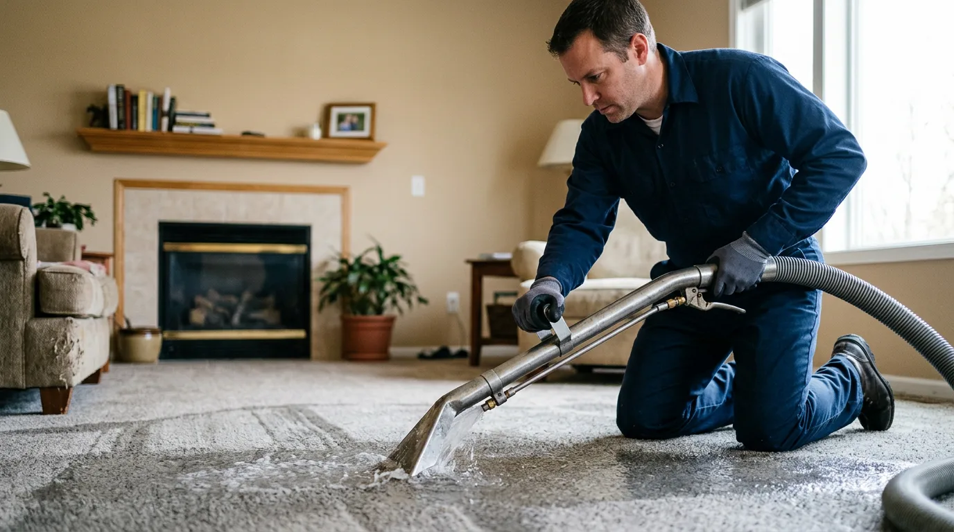 Water damage restoration technician working near Tiverton, RI